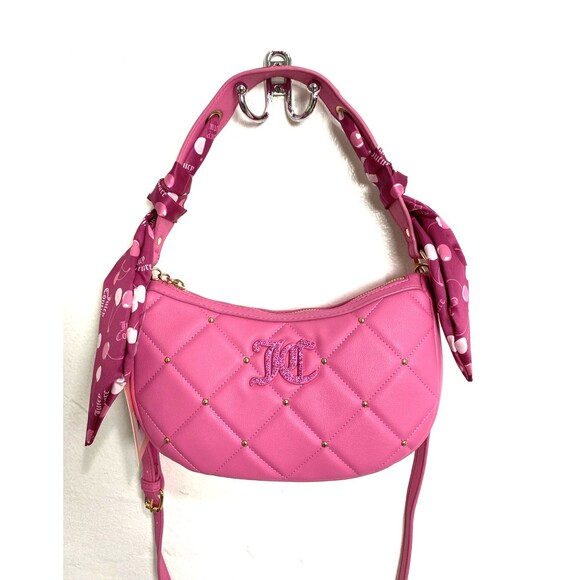 Juicy Couture Shoulder Bag with Scarf Holding The Line COHO Raspberry Hot Pink - Picture 1 of 15